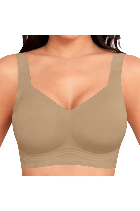 APEXFWDT Women's Plus Size T-Shirt Bra Wireless Push-Up Bra Full Coverage Soft Comfort Bra for Everyday Casual Wear,Coffee