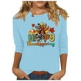 thumbnail image 1 of APEXFWDT Women's Plus Size Thanksgiving T-Shirt - 3/4 Sleeve Crew Neck Turkey Print Casual Tee, Festive Daily Wear,XXXXXL,Light Blue, 1 of 4