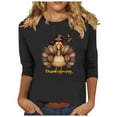 thumbnail image 1 of APEXFWDT Women's Plus Size Thanksgiving Tee Turkey Print 3/4 Sleeve Crew Neck Relaxed Fit Casual Top, Holiday Wear,S,Black, 1 of 4