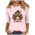 thumbnail image 1 of APEXFWDT Women's Plus Size Thanksgiving Tee Turkey Print 3/4 Sleeve Crew Neck Relaxed Fit Casual Top, Holiday Wear,S,Pink, 1 of 4