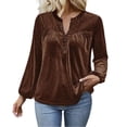 thumbnail image 1 of APEXFWDT Women's Plus Size Velvet Long Sleeve Top V-Neck Button-Up Puff Sleeve Casual Office Blouse for Work & Weekend Casual Outings,XXXL,Coffee, 1 of 7