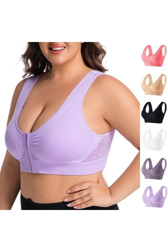 Women's Plus Size Wireless Sports Bra Front-Closure Comfort Bra Light Support Yoga Bra for Daily Workouts,Khaki