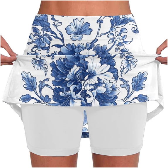 APEXFWDT Women's Plus Size Workout Athletic Skirt with Lining 4th of July Print Yoga Tennis Skirt Casual Bottoms S-5XL