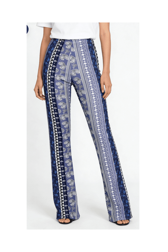 APEXFWDT Women's Print Stretch Bell Bottom Pants Flare Yoga Leggings High Waisted Boho Palazzo Wide Leg Pants Trousers