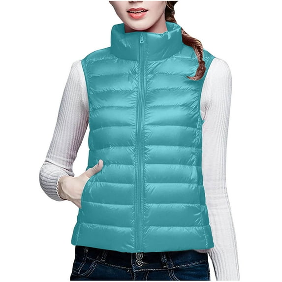 APEXFWDT Women's Puffer Vest Lightweight Sleeveless Zip-Up Stand Collar Jacket with Pockets, Warm Outerwear,M,Green