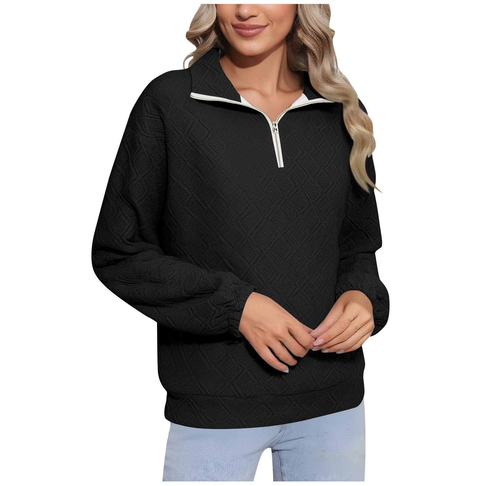 APEXFWDT Women's Quarter-Zip Sweatshirt Jacquard Solid Color Casual ...