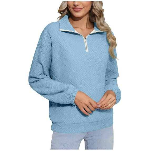 APEXFWDT Women's Quarter-Zip Sweatshirt Jacquard Solid Color Casual ...