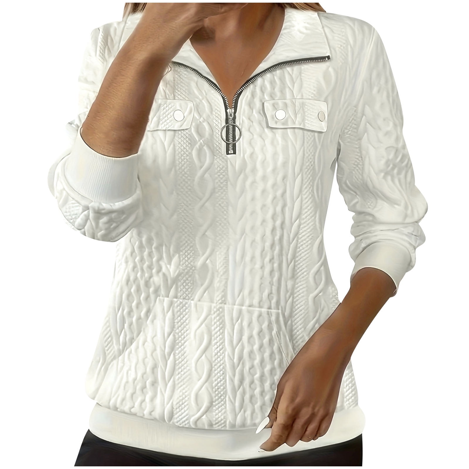 APEXFWDT Women's Quarter-Zip Sweatshirt Stand Collar Long Sleeve ...