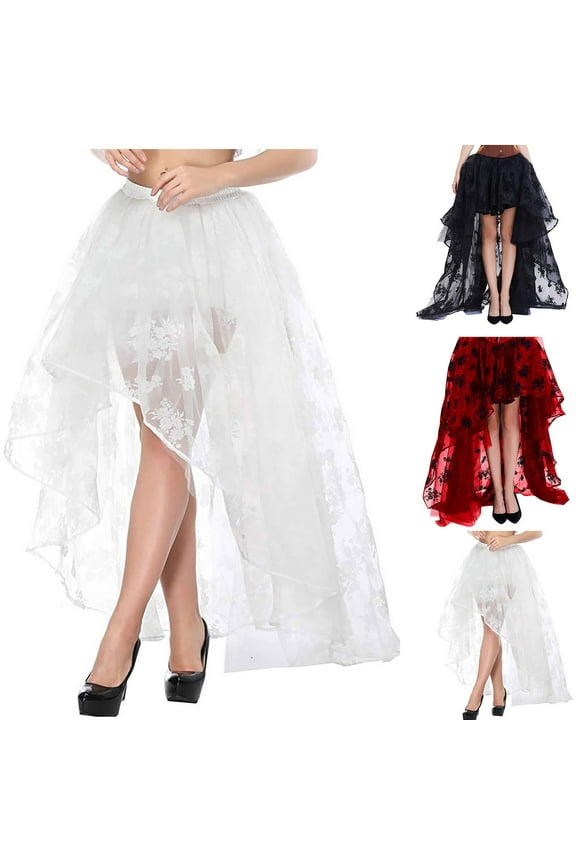 APEXFWDT Women's Renaissance Tutu Skirt Black Lace Victoria Gothic Long Maxi Skirt High Low Layered Mesh Tulle Skirt Princess Party Skirts Black X-Large