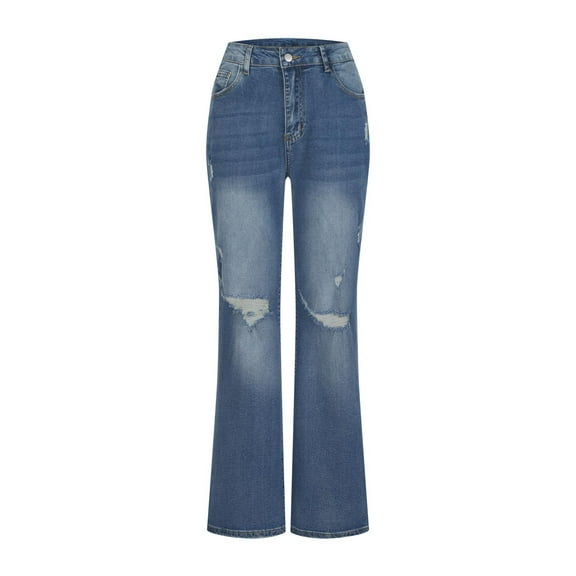 APEXFWDT Women's Ripped Boyfriend Denim Pants Casual Blue Stretch Skinny Jeans for Women Low Rise Fashion Denim Jeans