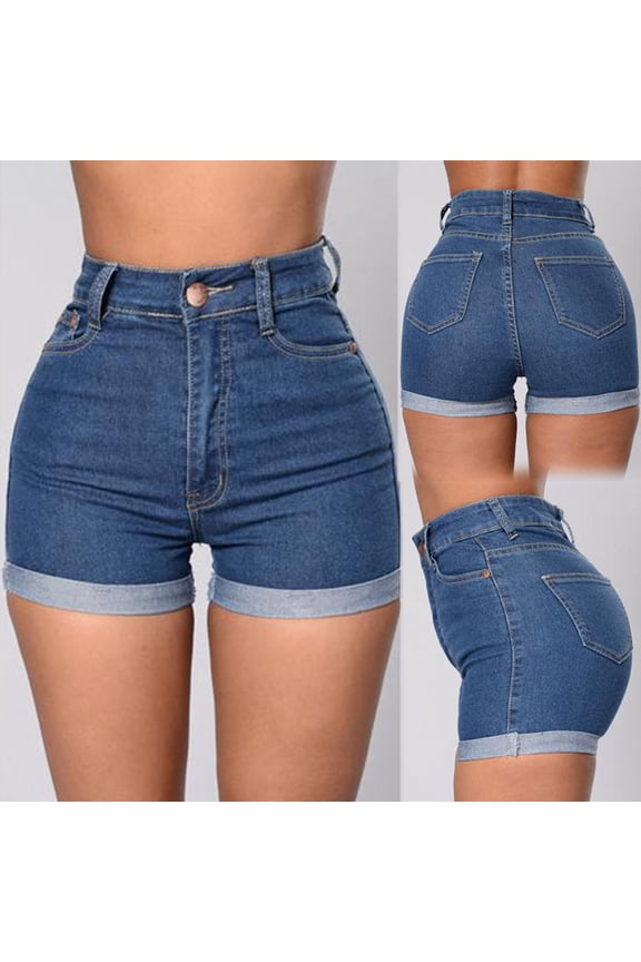 APEXFWDT Women's Ripped Denim Shorts High Rise Distressed Stretchy Jean Shorts Casual Summer Cuffed Hem Short Jeans with Pockets