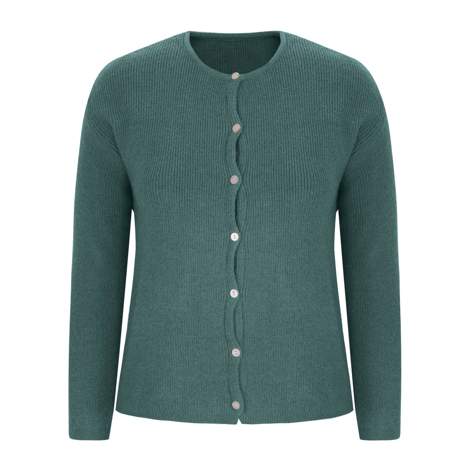 Round Neck Solid Color Loose Middle Length Women Cardigan Sweater