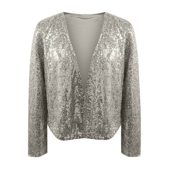 APEXFWDT Women's Sequin Cropped Cardigans Jacket Long Sleeve Sparkly Shrugs Open Front Casual Trendy Glitter Bolero Cardigans for Women