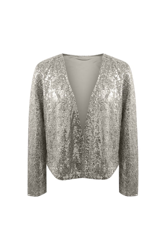 APEXFWDT Women's Sequin Cropped Cardigans Jacket Long Sleeve Sparkly Shrugs Open Front Casual Trendy Glitter Bolero Cardigans for Women