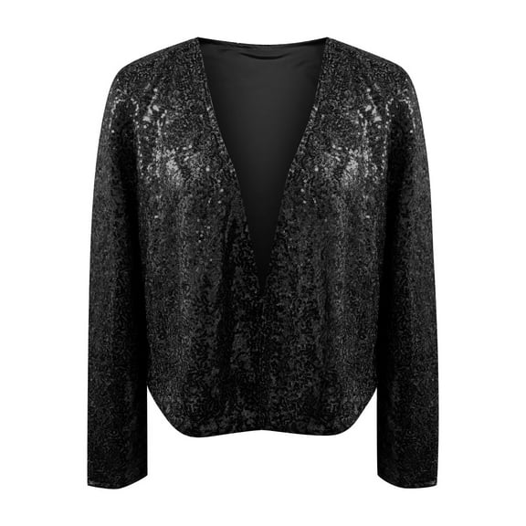 APEXFWDT Women's Sequin Cropped Cardigans Jacket Long Sleeve Sparkly Shrugs Open Front Casual Trendy Glitter Bolero Cardigans for Women