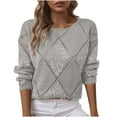 thumbnail image 1 of APEXFWDT Women's Sequin Knit Sweater Argyle Pattern Crew Neck Pullover Cutout Long Sleeves Stylish Fashion Top,S,Gray, 1 of 9