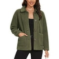 thumbnail image 1 of APEXFWDT Women's Shearling Fleece Jacket Collared Button-Down Warm Winter Coat Long Sleeve Cozy Outerwear with Pockets,S,Army Green, 1 of 6