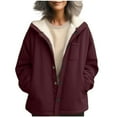 thumbnail image 1 of APEXFWDT Women's Sherpa-Lined Hooded Jacket Button-Down Long Sleeve Warm Winter Coat Pockets Outerwear for Winter Daily Errands,S,Wine, 1 of 7