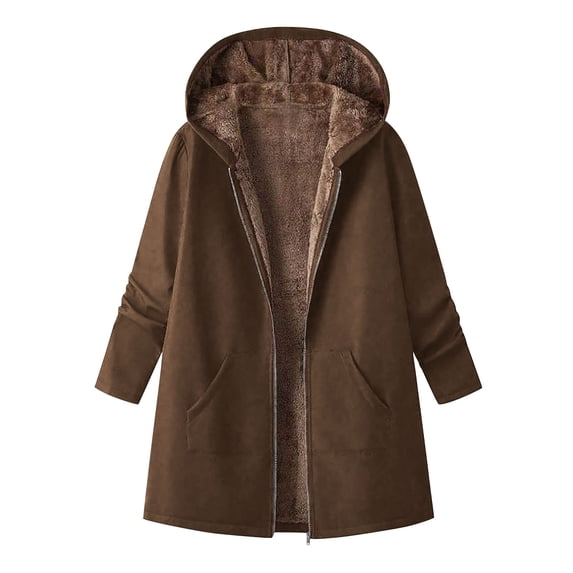 APEXFWDT Women's Sherpa Lined Winter Jacket Zip-Up Oversized Warm Hooded Coat Thickened Casual Outerwear for Winter Weekend Trips