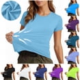thumbnail image 1 of APEXFWDT Women's Short Sleeve Fitness Workout T-Shirt Crew Neck Stretch Gym Yoga Running Tee Casual Basic Top,L,Black, 1 of 5