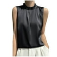 thumbnail image 1 of APEXFWDT Women's Silk-Cool Tank Top Sleeveless Ruffle Collar Solid Camisole Lightweight Inner Wear for Summer & Daily Layering,M,Black, 1 of 3