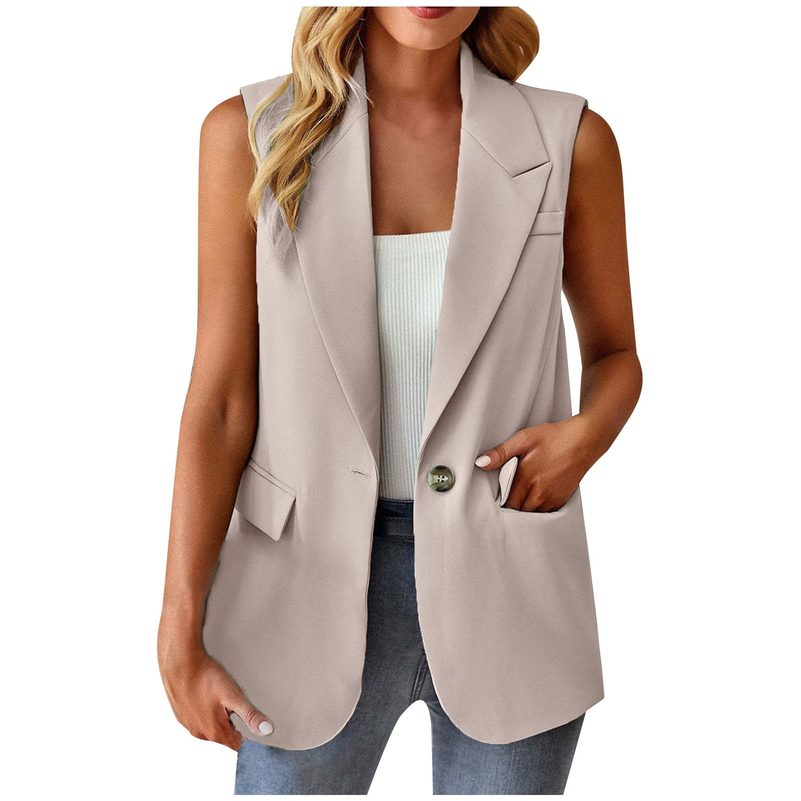 APEXFWDT Women's Sleeveless Blazer Jacket Casual Lapel Work APEXFWDT Women's Sleeveless Blazer Jacket Casual Lapel Work