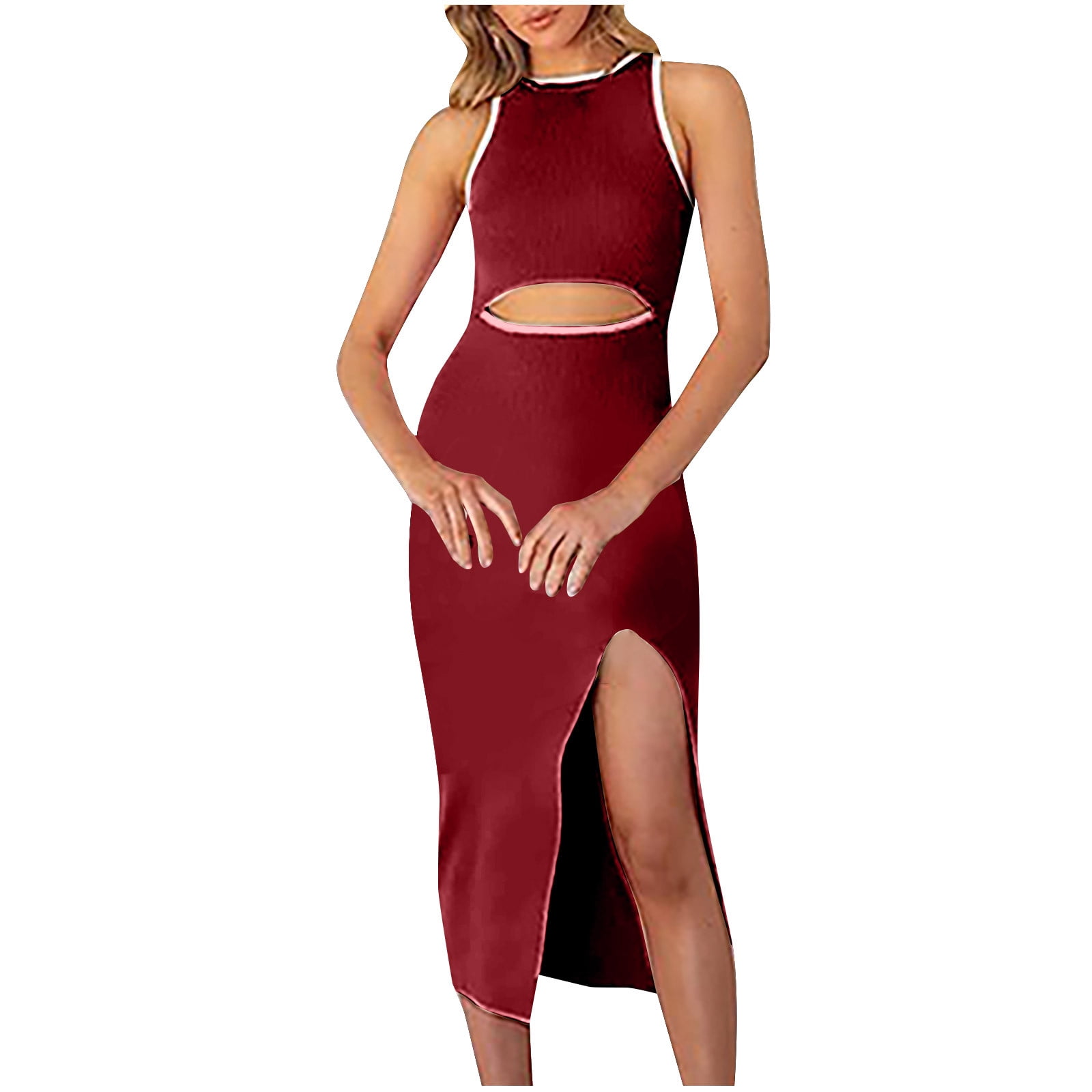 Cutout Strapless Split Sexy Cutout Bodycon Midi Slit Dress