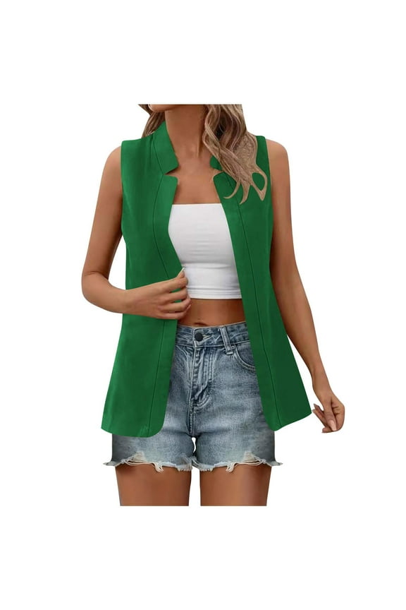 APEXFWDT Women's Sleeveless Casual Office Blazer Jacket Women Open Front Blazer Vest Casual Cardigan Duster Trench Vest