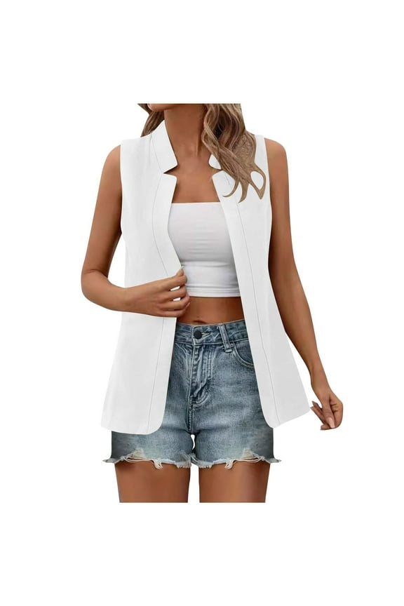 Women's Sleeveless Casual Office Blazer Jacket Women Open Front Blazer Vest Casual Cardigan Duster Trench Vest