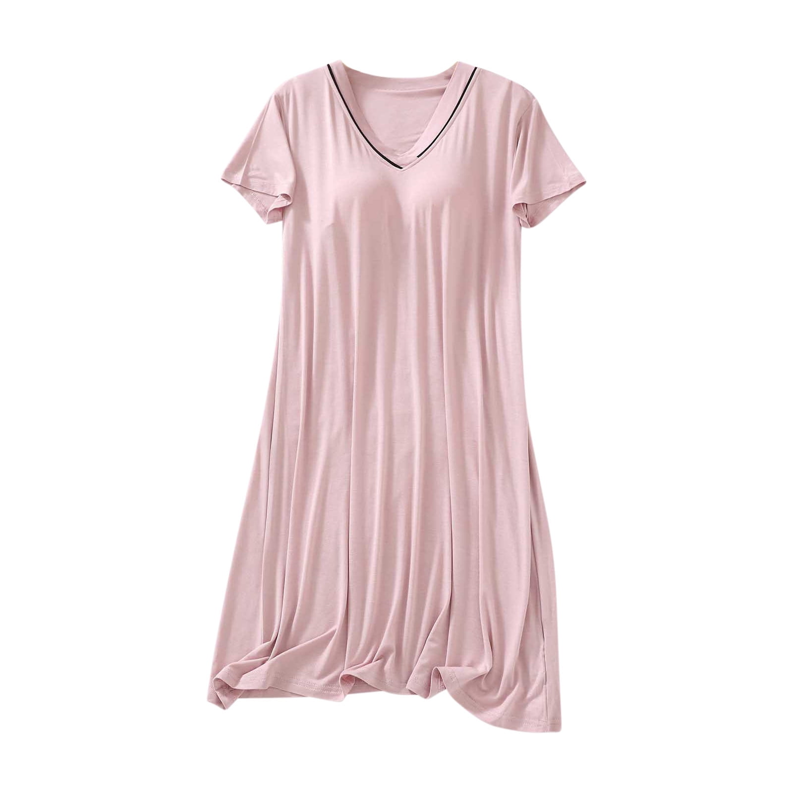 APEXFWDT Women's Soft Nightgown Sleep Dress Summer Short Sleeve Comfy Midi Sleepwear Nightshirt