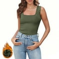 thumbnail image 1 of APEXFWDT Women's Square Neck Light Fleece Tank Top Thermal Camisole Sleeveless Fall Winter Layering Vest,M,Army Green, 1 of 8