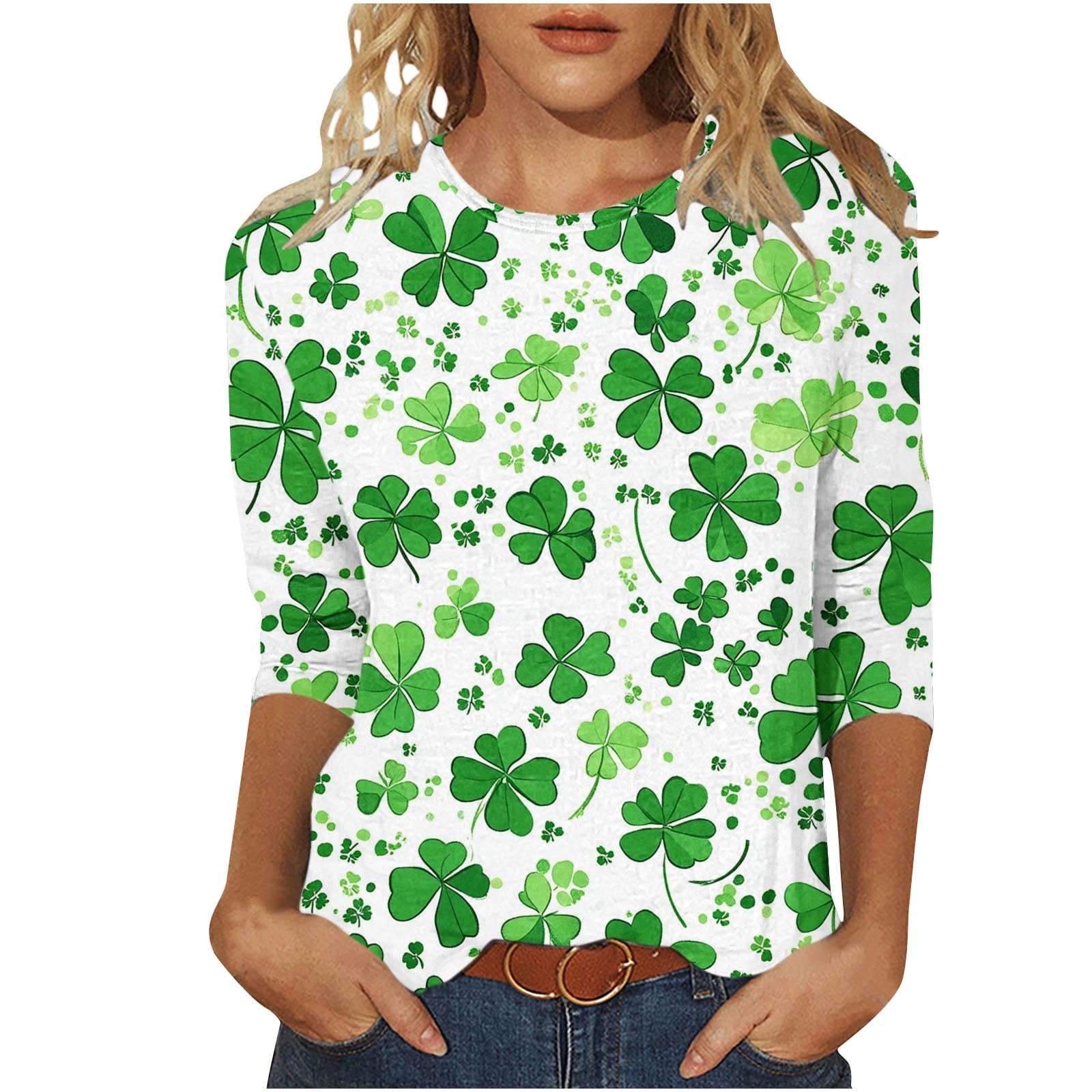 Women's St Patrick's Day Shirt – Lucky Irish Shamrock Graphic Tee, Green Casual Top
