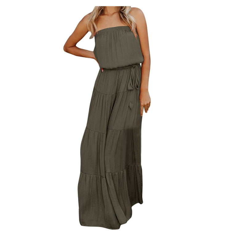 APEXFWDT Women's Strapless Bandeau Summer Long Dress Off