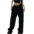 thumbnail image 1 of APEXFWDT Women's Streetwear Wide Leg Sweatpants Loose Drawstring Joggers Baggy Sweat Pants with Pockets, Urban Style,L,Black, 1 of 4
