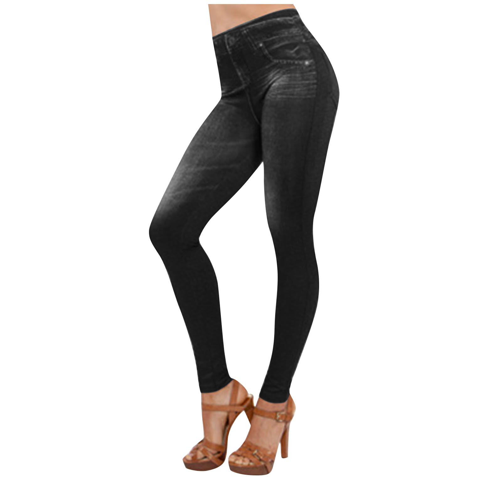 APEXFWDT Women s Stretch Imitation Denim Leggings Printed High Waisted Tummy Control Pull on Pants Classic Jeggings for Women Walmart