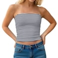 thumbnail image 1 of APEXFWDT Women's Striped Tube Tops Strapless Bandeau Tops Double Lined Slim Fit Summer Y2K Going Out Tank Tops for Girls，S,Dark Blue, 1 of 9