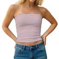 thumbnail image 1 of APEXFWDT Women's Striped Tube Tops Strapless Bandeau Tops Double Lined Slim Fit Summer Y2K Going Out Tank Tops for Girls，XL,Watermelon Red, 1 of 9