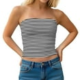 thumbnail image 1 of APEXFWDT Women's Striped Tube Tops Strapless Bandeau Tops Double Lined Slim Fit Summer Y2K Going Out Tank Tops for Girls，XXL,Black, 1 of 9