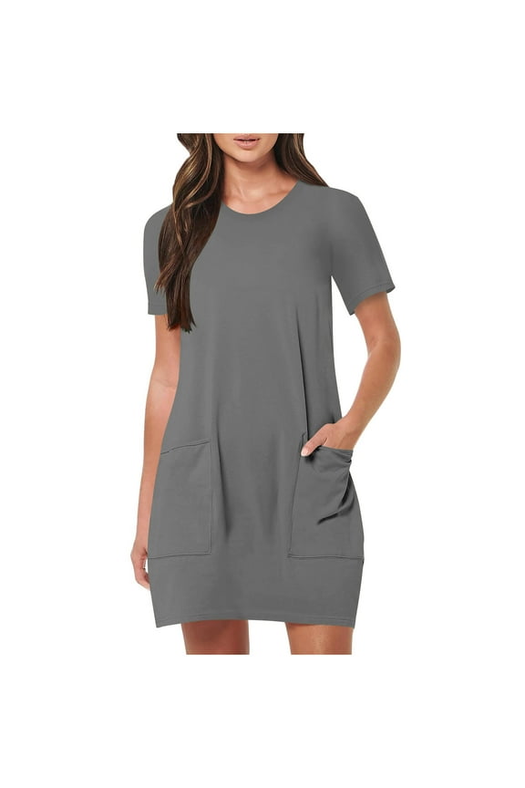 Women's Summer Casual T Shirt Dresses Short Sleeve Mini Dress with Pockets Women Crew Neck Swing Short Dresses
