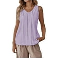 thumbnail image 1 of APEXFWDT Women's Summer Cotton Linen Tank Top Loose-Fit Crew Neck Sleeveless Tank Top Solid Color Breathable Casual Wear,S,Purple, 1 of 9