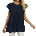 thumbnail image 1 of POIUYTR Women's Summer Cute Tank Top Women Ruffle Cap Sleeve Babydoll Tank Top Crewneck Sleeveless Pleated Blouses Shirts,L,Dark Blue, 1 of 5