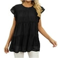 thumbnail image 1 of POIUYTR Women's Summer Cute Tank Top Women Ruffle Cap Sleeve Babydoll Tank Top Crewneck Sleeveless Pleated Blouses Shirts,XXL,Black, 1 of 5