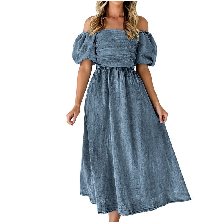 Puff Sleeve Off Shoulder Jean Dress Women's Shoulder Denim Dress