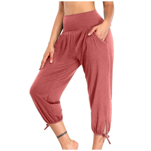 APEXFWDT Women's Summer Yoga Joggers Casual Loose High Elastic Waist Athletic Workout Capris Sweatpants Soft Comfy Cropped Lounge Pants