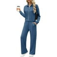 thumbnail image 1 of APEXFWDT Women's Sweatsuit Zip-Up Sweatshirt Jacket + Straight-Leg Sweatpants 2-Piece Lightweight Casual Athletic Tracksuits,M,Navy, 1 of 7