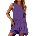 thumbnail image 1 of APEXFWDT Women's Tennis Dress 2-Piece Set - Sleeveless V-Back Top with Ruffle Hem Skirt & Matching Shorts for Sports，L,Purple, 1 of 6