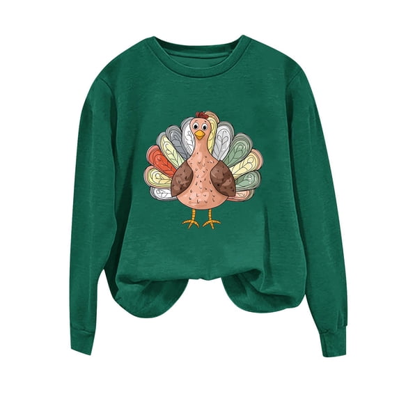 APEXFWDT Women's Thanksgiving Turkey Print Sweatshirt Crew Neck Long Sleeve Casual Festive Holiday Pullover,XL,Army Green