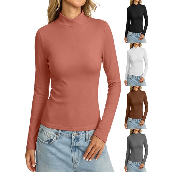 APEXFWDT Women's Thermal Mock Neck Top Lightweight Fleece Lined Long Sleeve Base Layer Shirt for Cold Weather