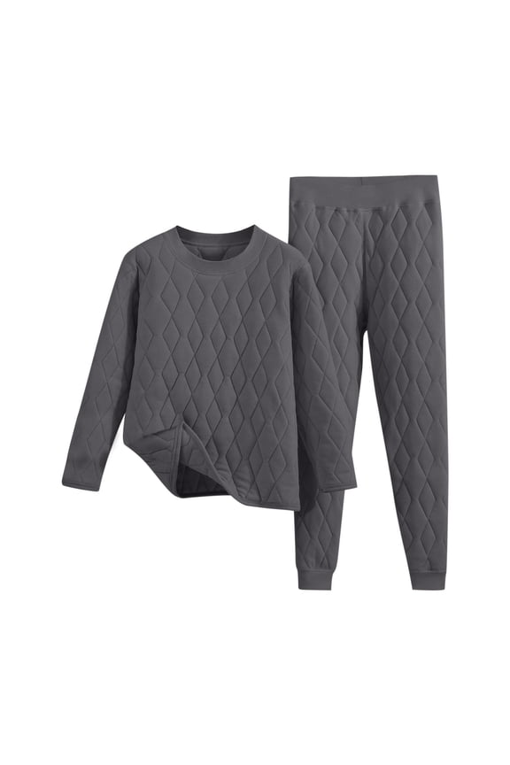 APEXFWDT Women's Thermal Underwear Set Cotton-Padded Base Layer with Long Johns Long Sleeve Pajamas Set for Night Sleep,M,Dark Gray