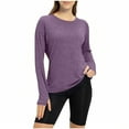 thumbnail image 1 of APEXFWDT Women's Thumb Hole Long Sleeve Essential Tee - Crew Neck Solid Base Layer Workout & Daily Layering Top,L,Purple, 1 of 5
